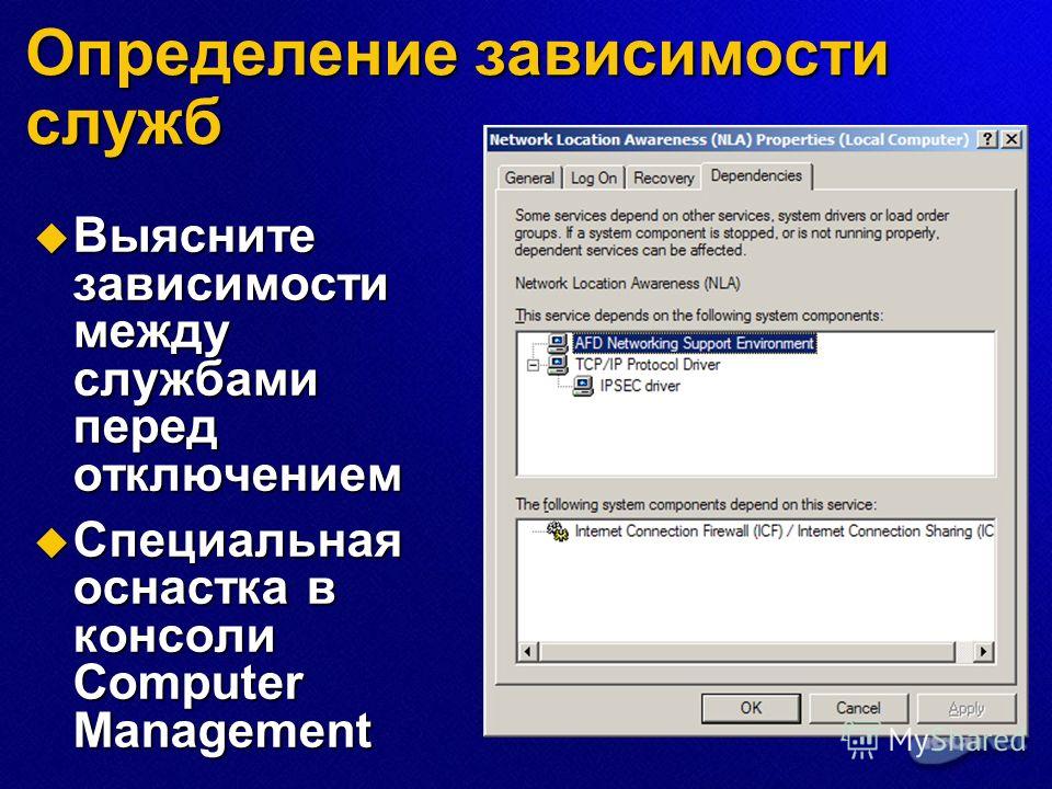 Программа для управления компьютером. Порядок установления зависимости Информатика. Перед отключением компьютера информацию можно сохранить. Что относится к спецоснастке. Что такое зависимые службы как их просмотреть.