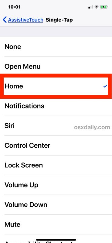 Setting the touch Virtual Home button on iPhone or iPad