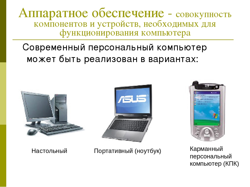 Аппаратное обеспечение персонального компьютера. Аппаратное обеспечение основной набор компонентов. Программное обеспечение компьютер аппаратное обеспечение схема. Аппаратные устройства компьютера. Аппаратные составляющие ПК.