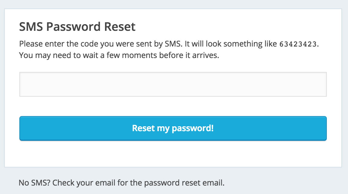 SMS password reset