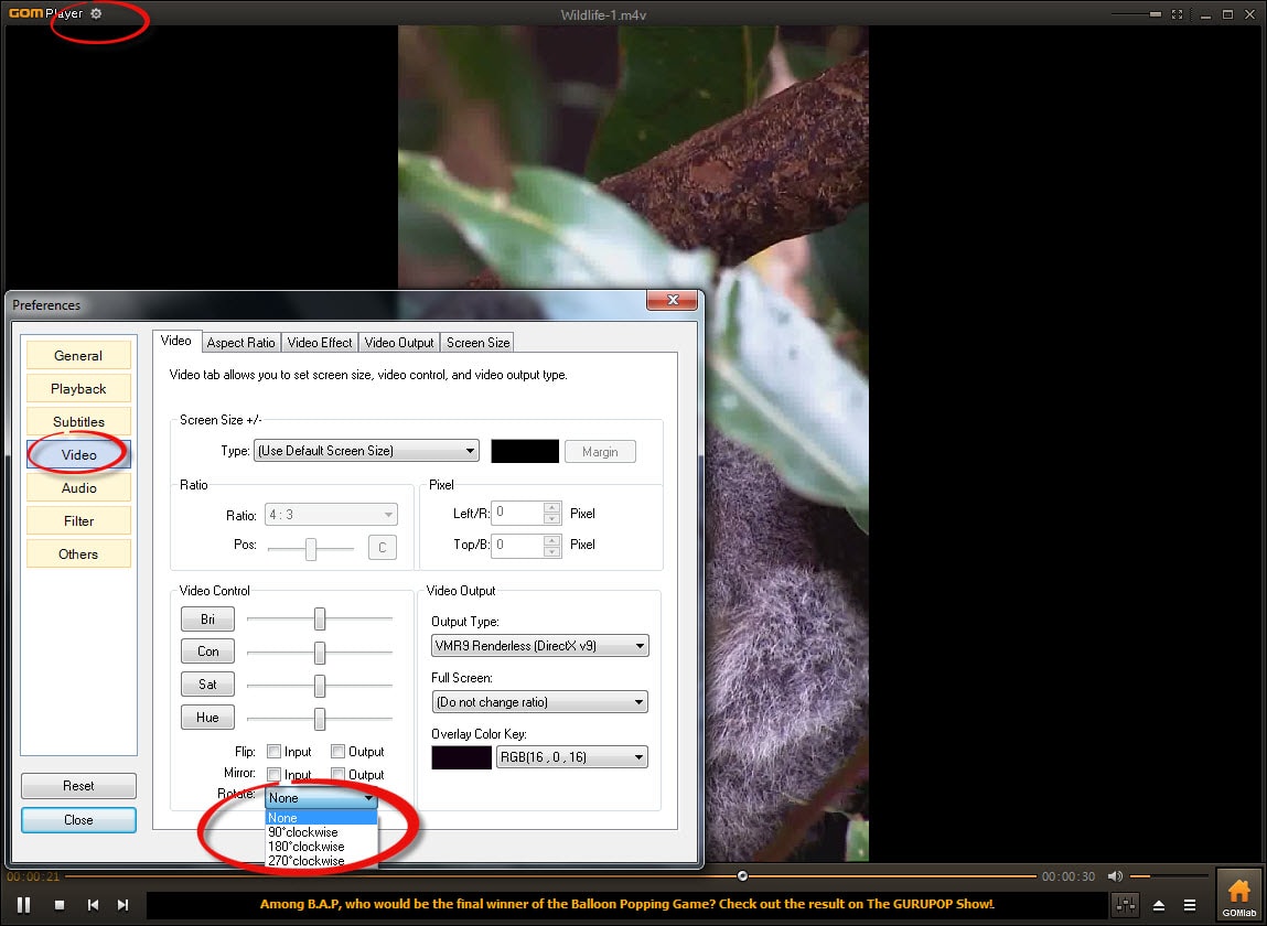 gom player rotate video