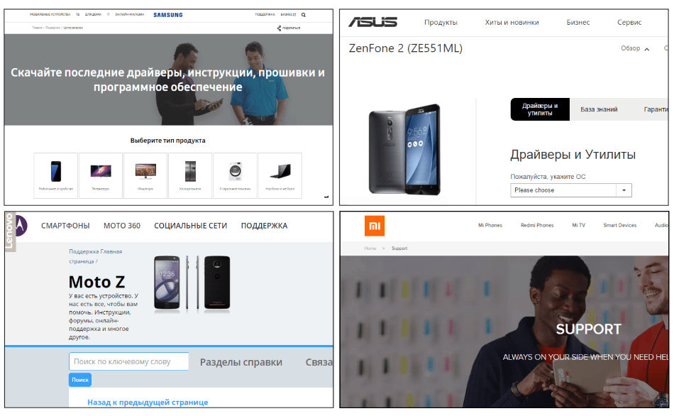 Сайты поддержки производителей Андроид-устройств