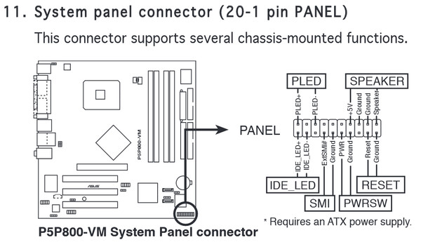 Asus p5b схема подключения usb