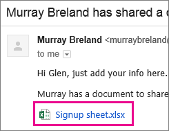 Email inviting recipient to share a document