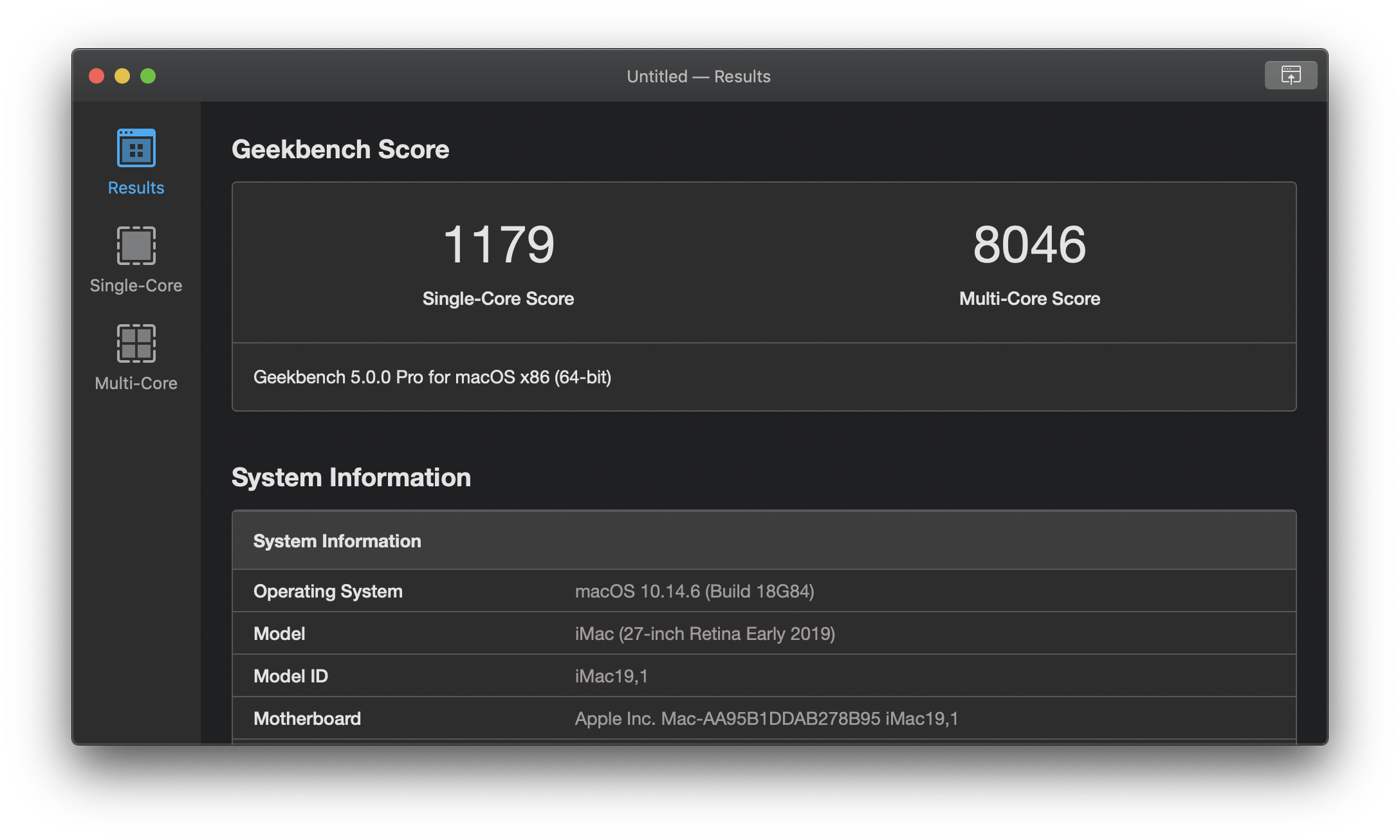 Интерфейс Geekbench