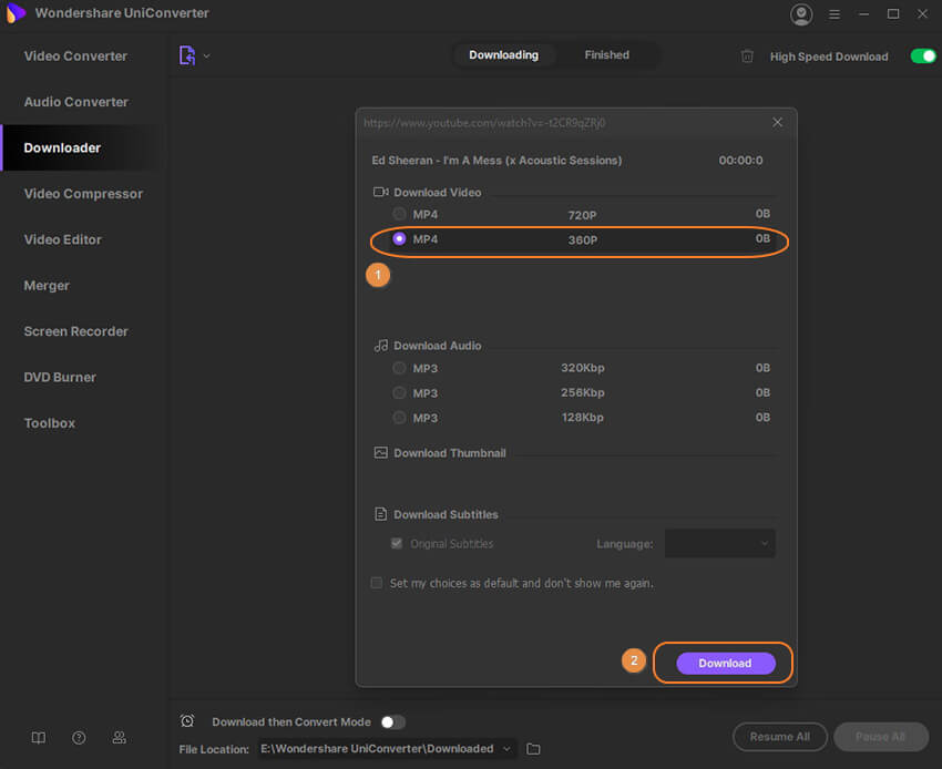compress video for email by downloading in lower quality