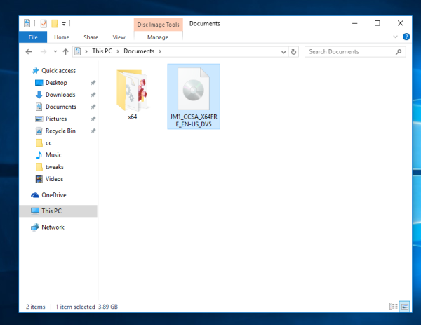 Windows 10 iso file in Explorer