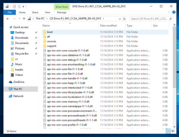 Windows 10 iso file opened in Explorer