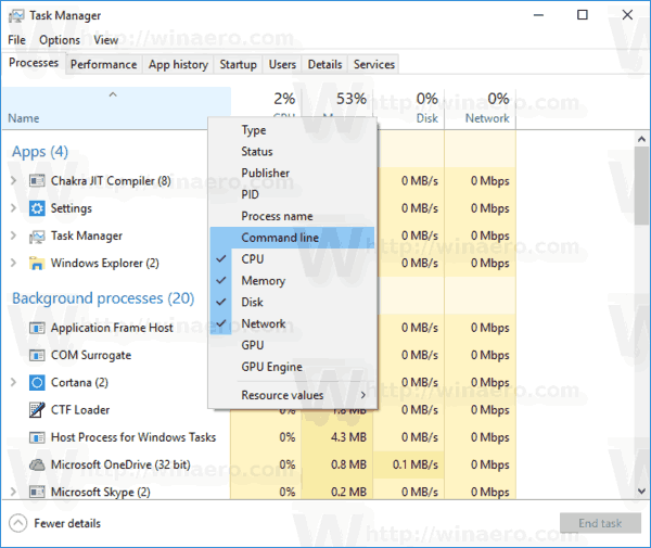 Task Manager Context Menu Processes Tab