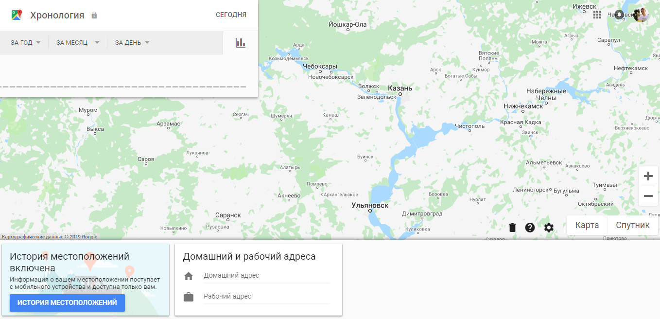 Истории местоположений сервиса Google Maps
