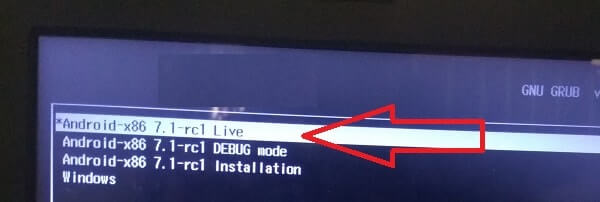 Install Android on PC - Select Android x86 Live option