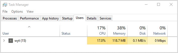 click users in the task manager