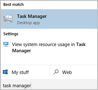 type task manager in the search box