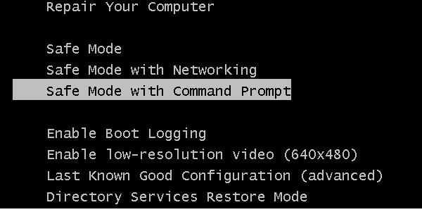 safe mode with command