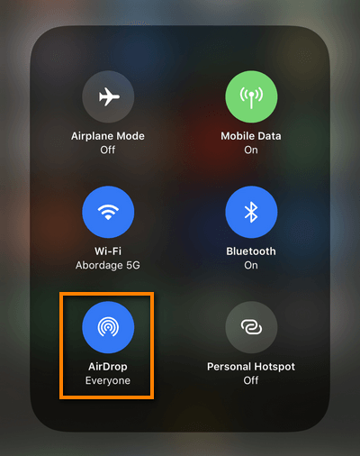 Turn on AirDrop from iPhone control center