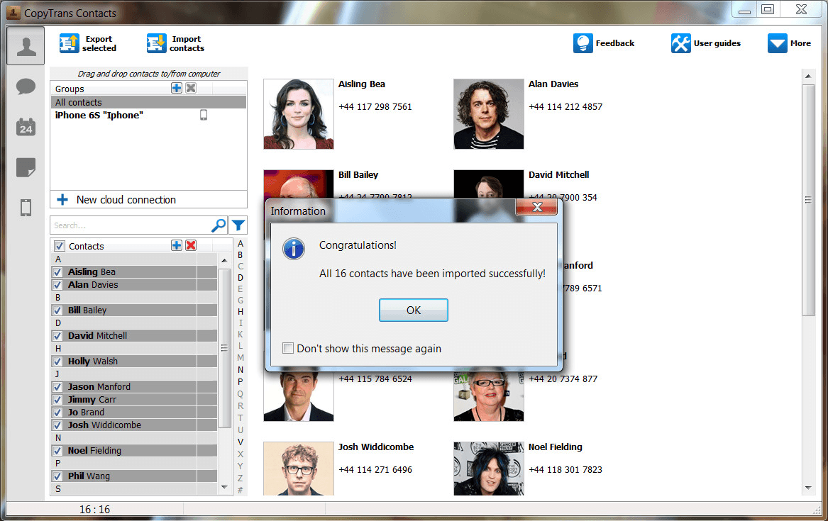 contacts imported