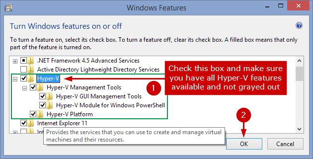 Hyper-V under optional Windows features