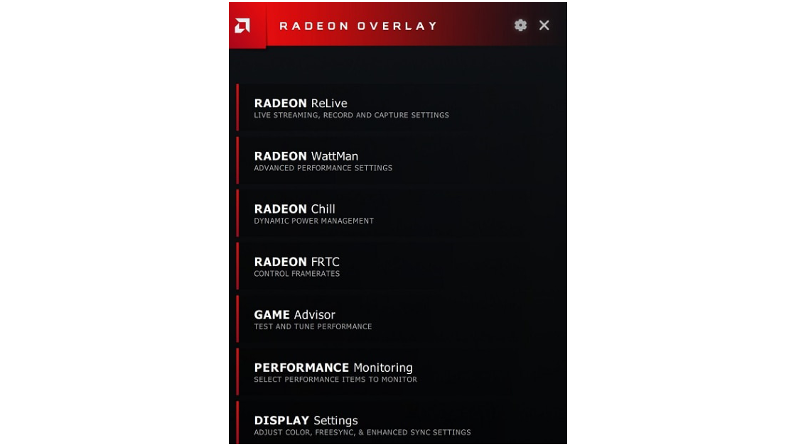 Radeon Overlay Desktop menu
