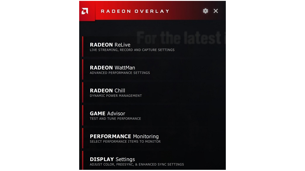 Radeon Overlay In-Game menu