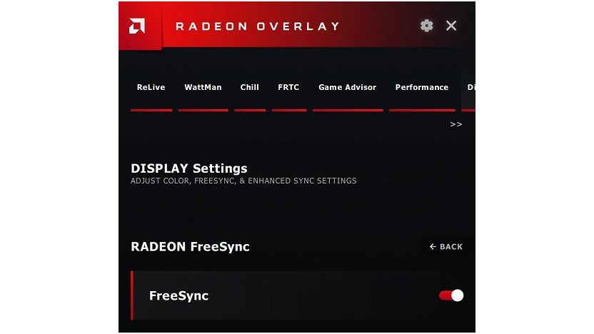 Click on the toggle button to enable FreeSync