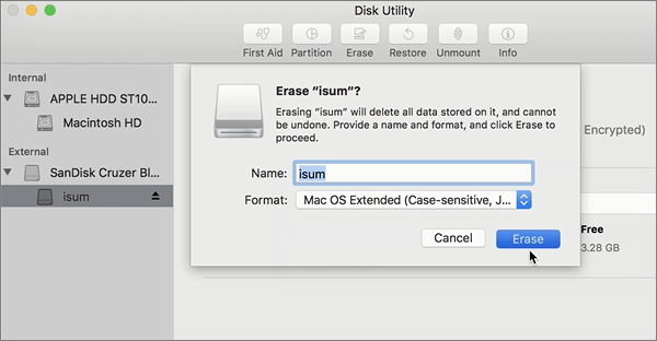 Erase data in USB disk