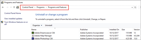 uninstall unidentifiable programs in control panel