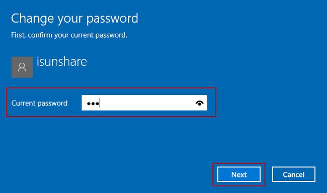 confirm current windows 10 local user password