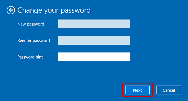 do not set new password for windows 10 user