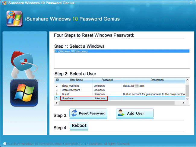 select windows 10 user to remove password